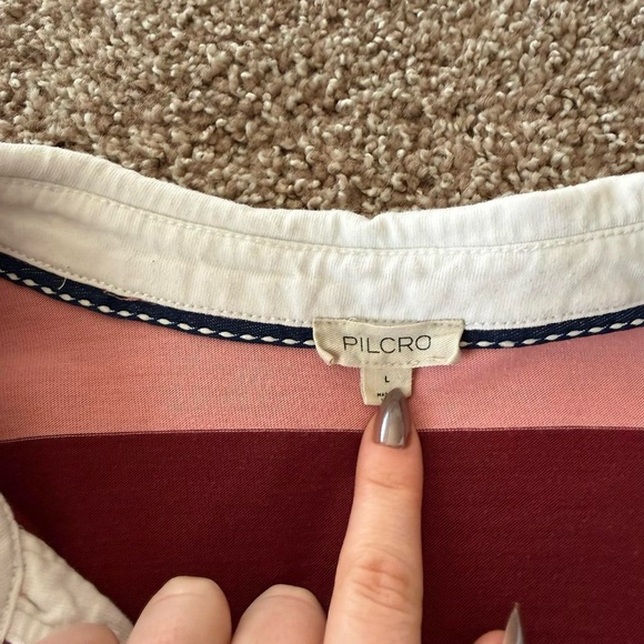 Anthropologie Pilcro Striped Cotton Pink White & Burgundy Rugby Polo Shirt Sz L - Picture 3 of 5